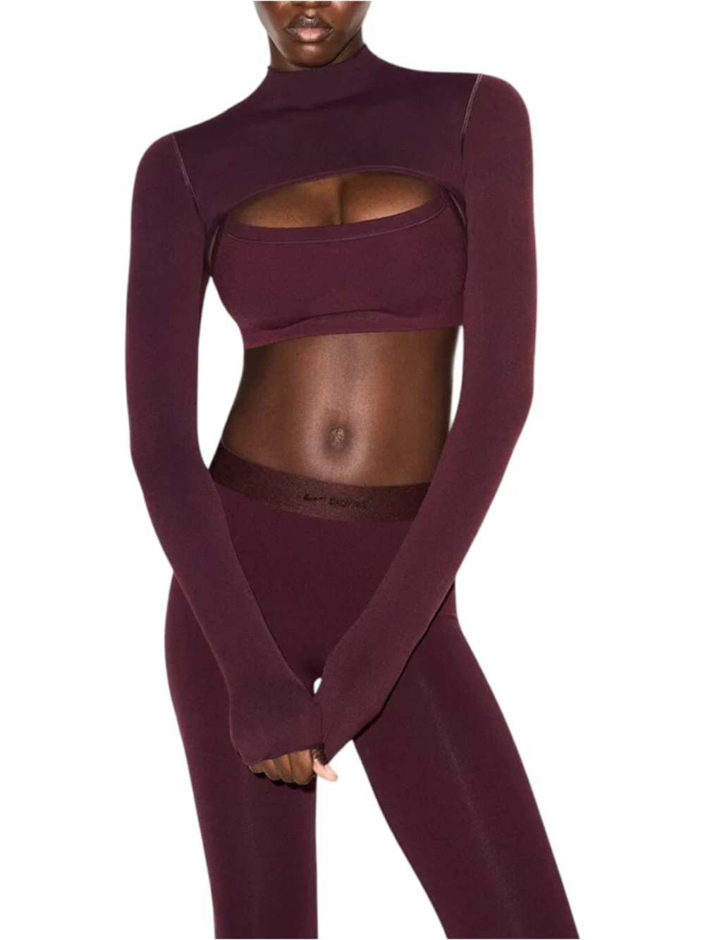 NIKE SKIMS VINTAGE SEAMLESS ZIP UP SHRUG NWT - CURRANT - Picture 2 of 5